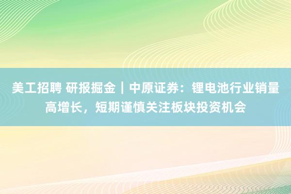 美工招聘 研报掘金｜中原证券：锂电池行业销量高增长，短期谨慎关注板块投资机会