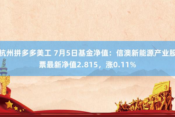 杭州拼多多美工 7月5日基金净值：信澳新能源产业股票最新净值2.815，涨0.11%